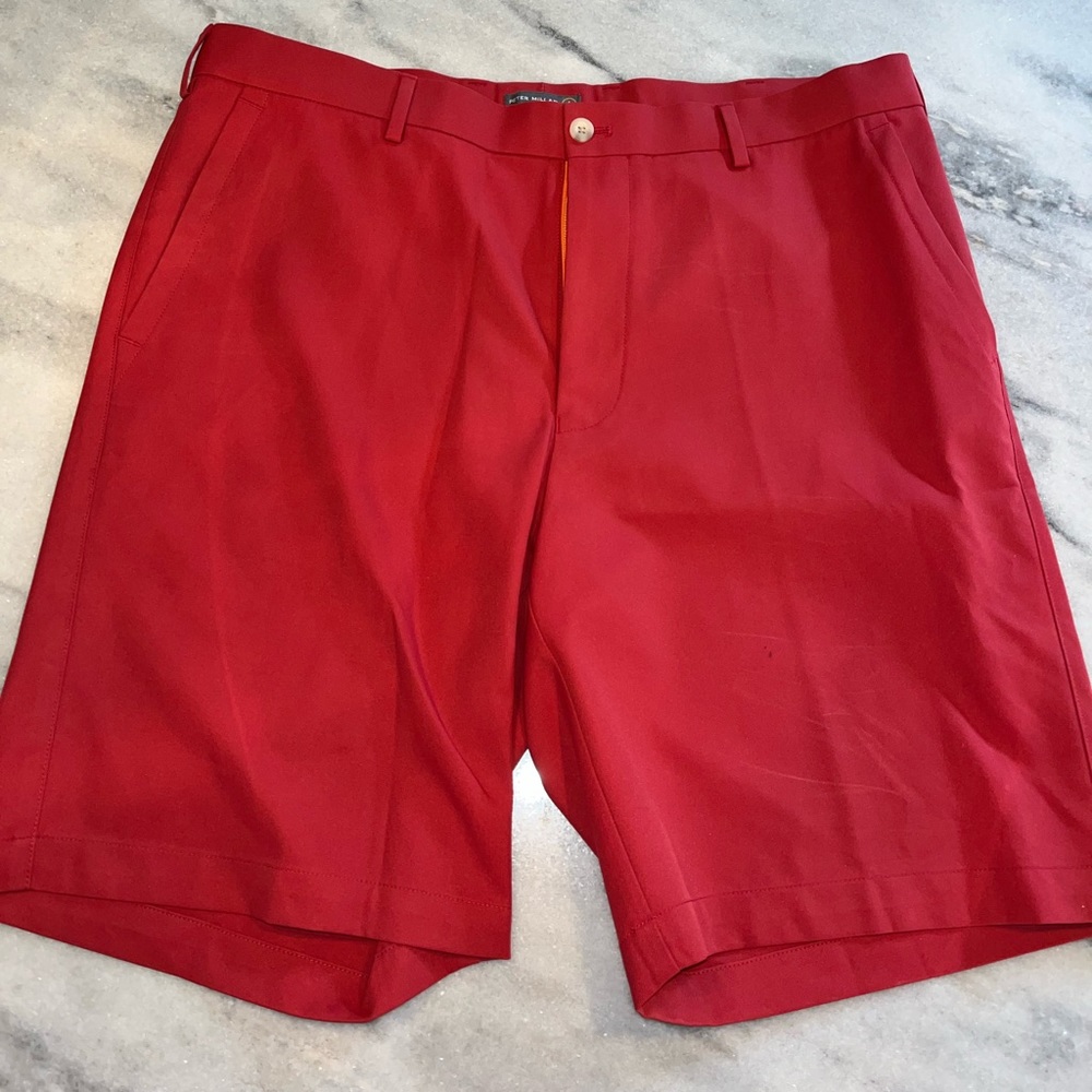Peter Miller performance golf shorts 36” waist, 9” inseam in Red